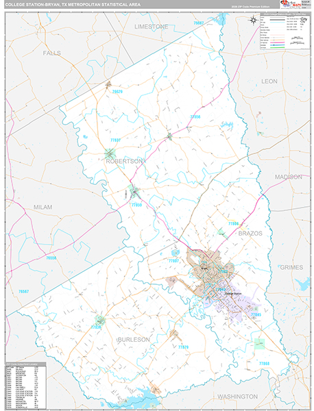 College Station-Bryan Metro Area Wall Map